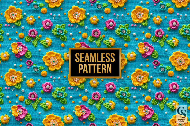 12-turquoise-neon-crochet-flowers-digital-paper