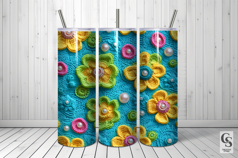 12-turquoise-neon-crochet-flowers-digital-paper
