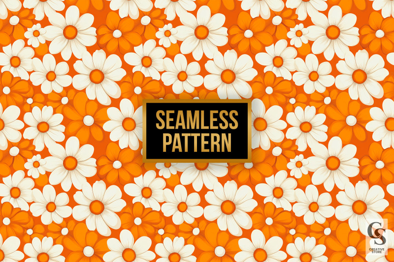 orange-retro-flowers-digital-paper