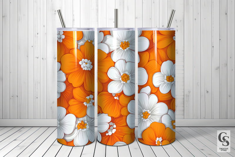orange-retro-flowers-digital-paper