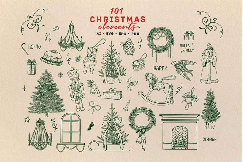 vintage-christmas-vector-retro-set