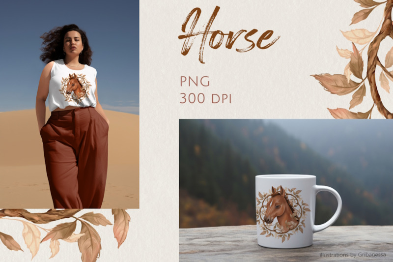 horse-with-autumn-wreat-png