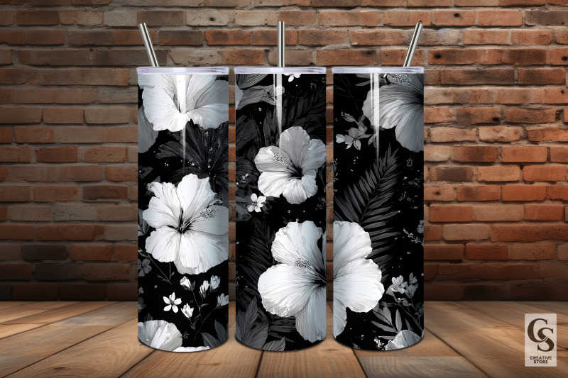 black-and-white-tropical-flowers-digital-paper