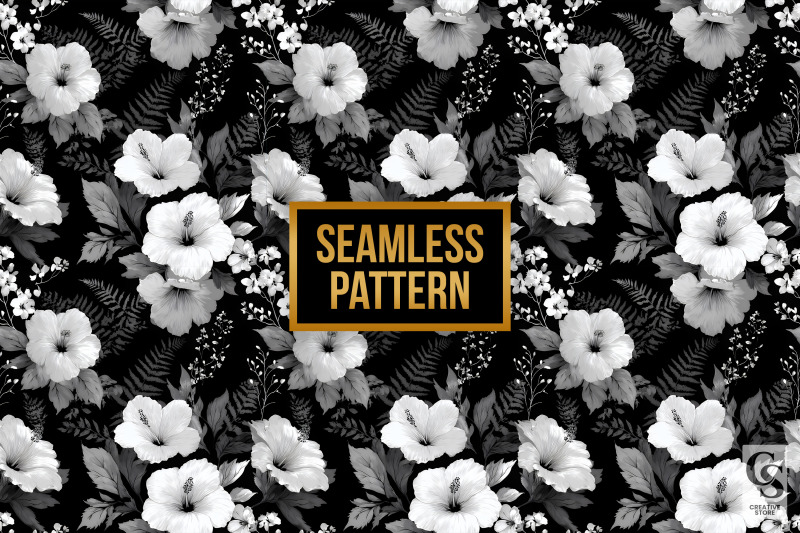 black-and-white-tropical-flowers-digital-paper