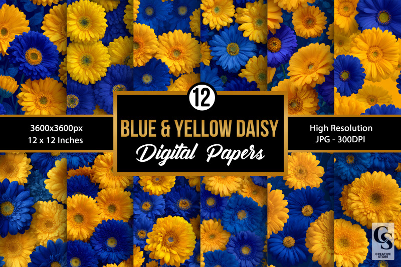 blue-and-yellow-gerbera-daisy-flowers-digital-paper