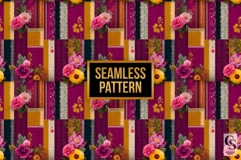 burgundy-floral-patched-fabric-digital-paper