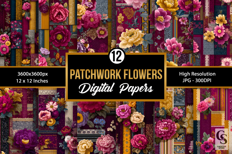 burgundy-floral-patched-fabric-digital-paper