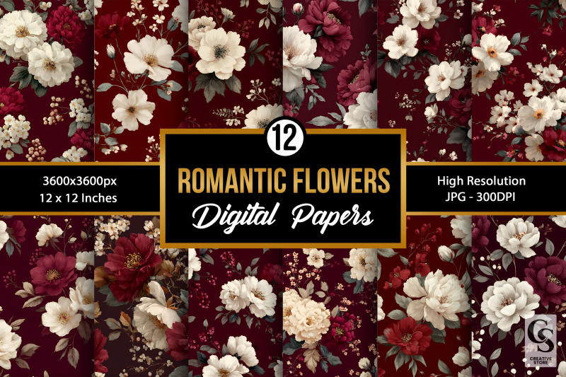 cream-and-burgundy-romantic-flowers-digital-paper