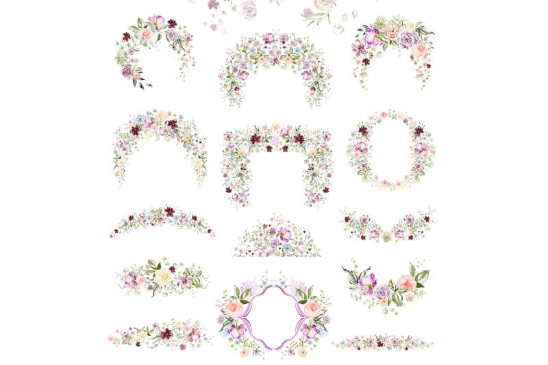watercolor-floral-patterns-amp-frames-for-wedding-design