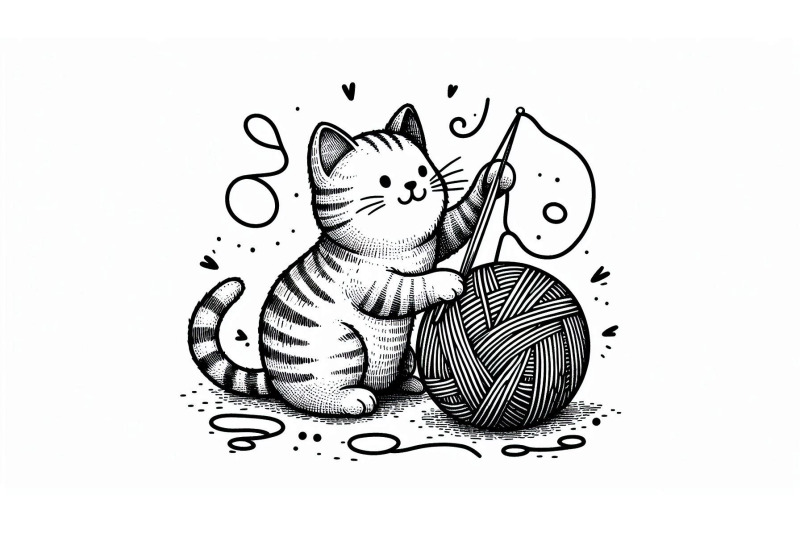 doodle-cat-playing-yarn