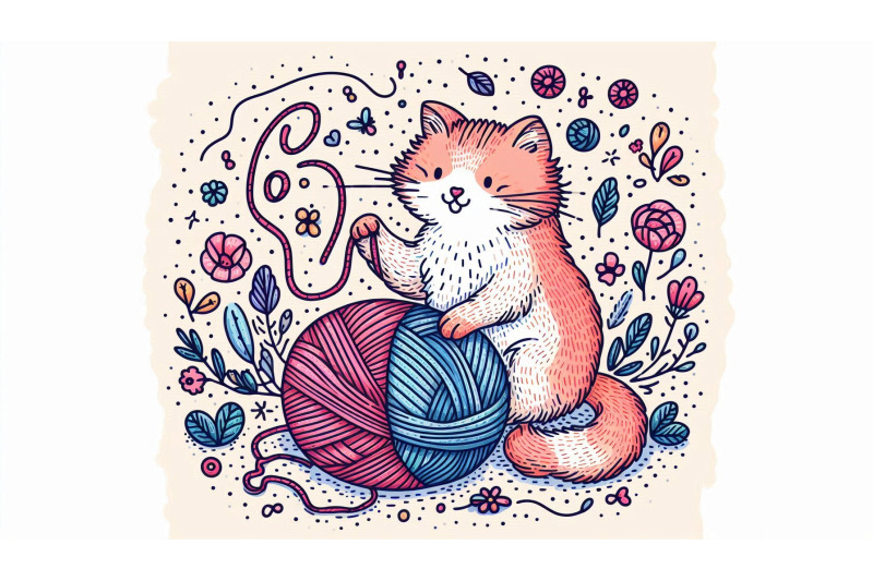 doodle-cat-playing-yarn