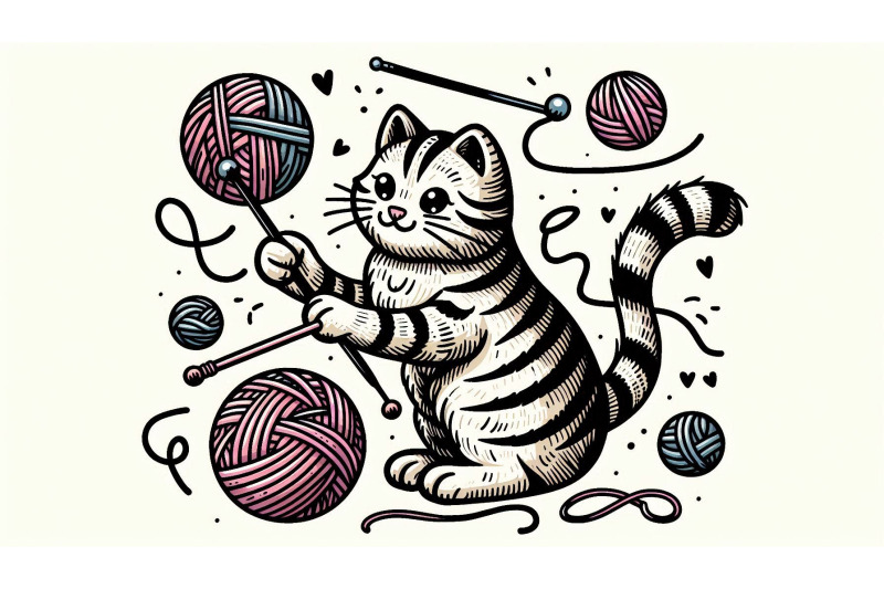 doodle-cat-playing-yarn