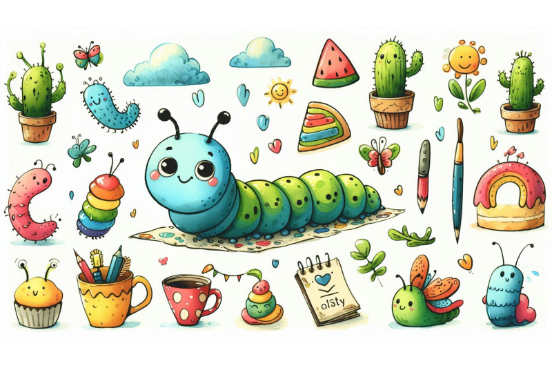doodle-caterpillar-sketch-character