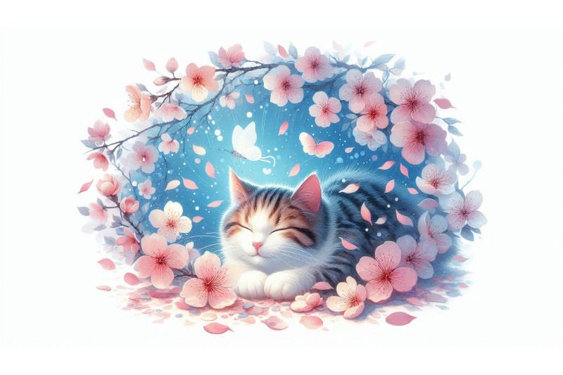 falling-petals-cat