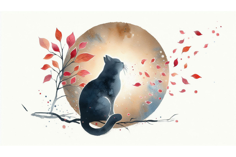 falling-petals-cat
