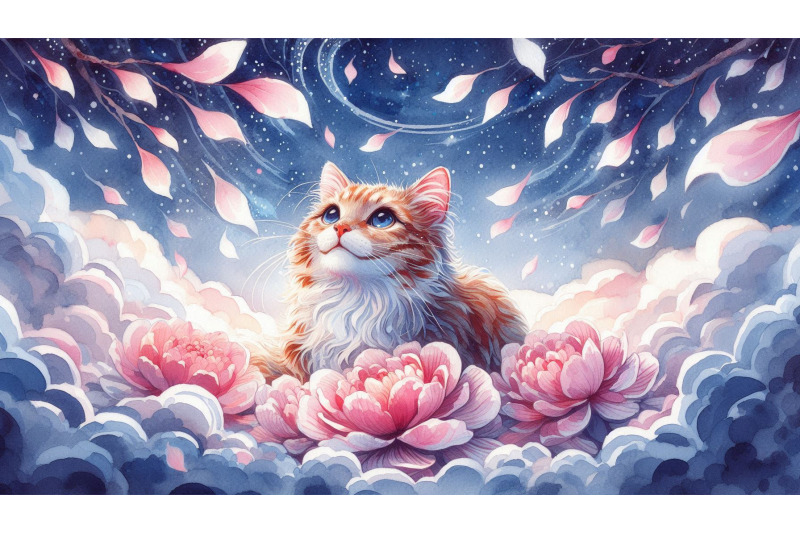 falling-petals-cat