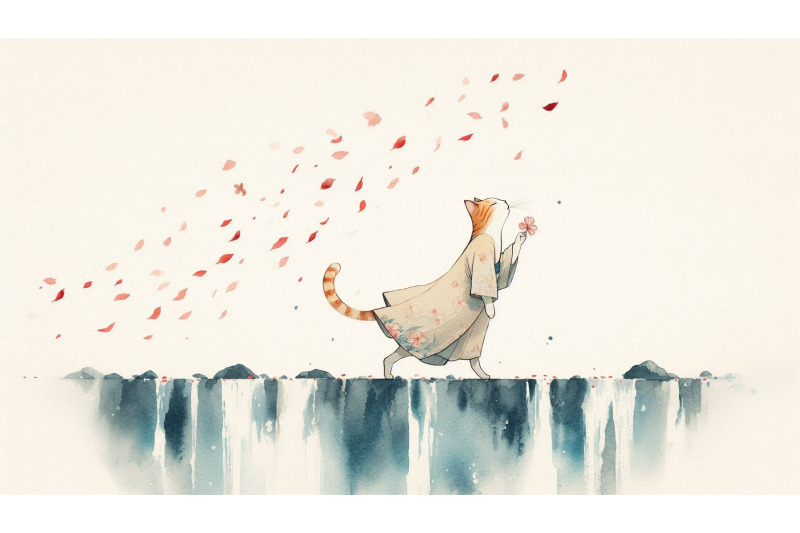 falling-petals-cat