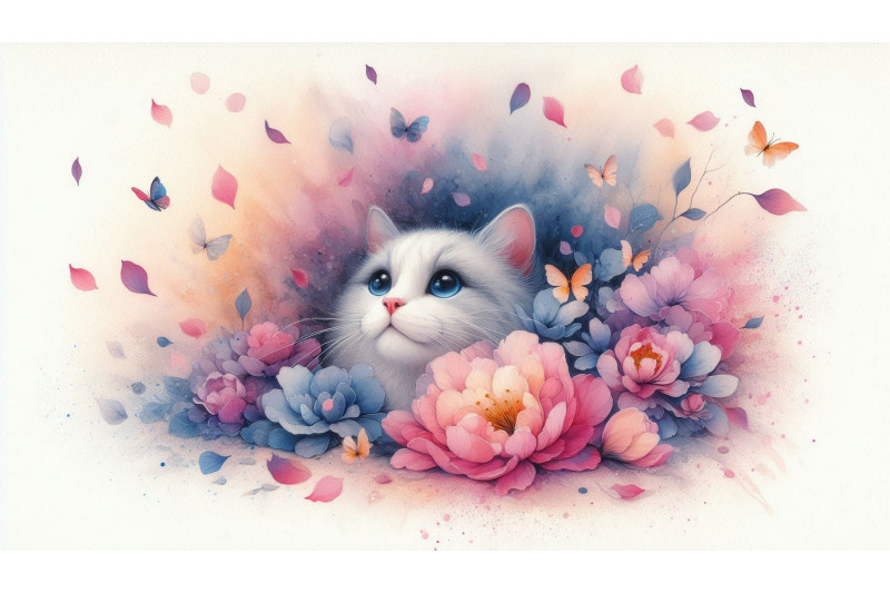 falling-petals-cat