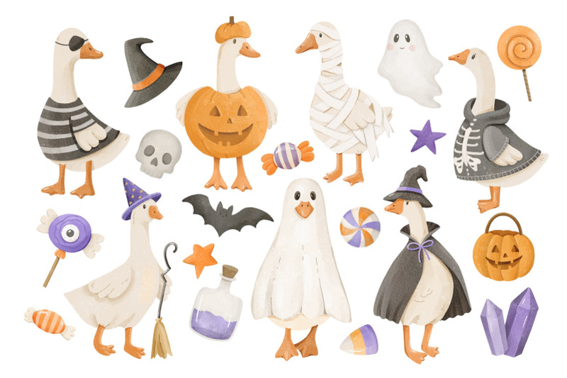 watercolor-halloween-goose-clipart-set