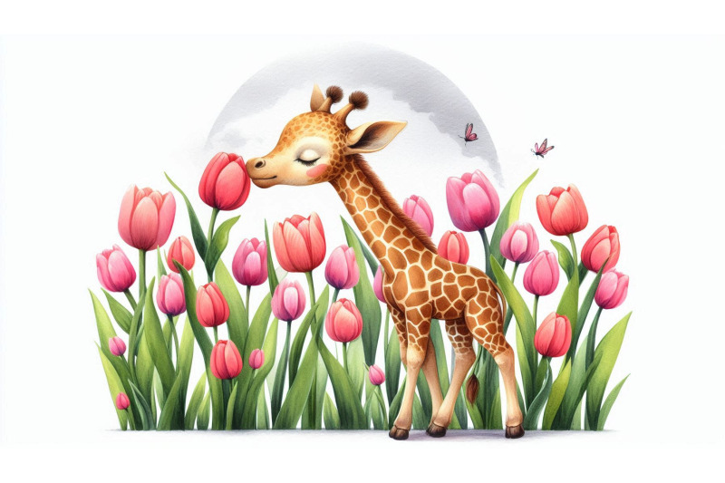 giraffe-tulip-watercolor