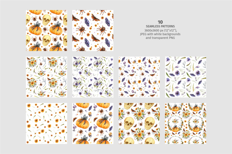 watercolor-halloween-clipart-patterns-invitation-card-templates