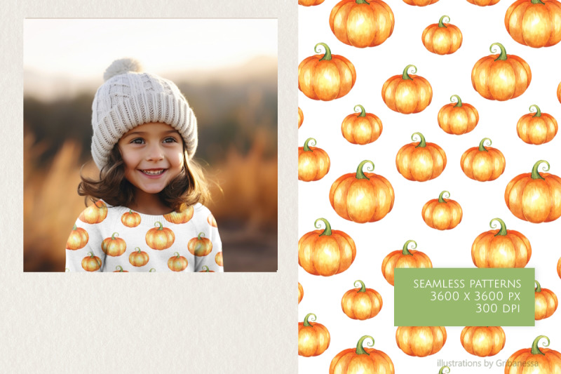 watercolor-pumpkin-seamless-pattern-set
