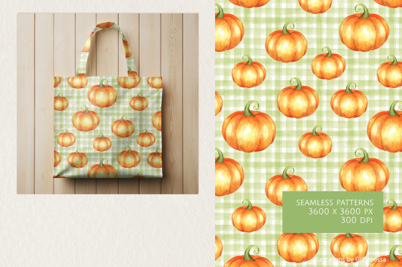 watercolor-pumpkin-seamless-pattern-set