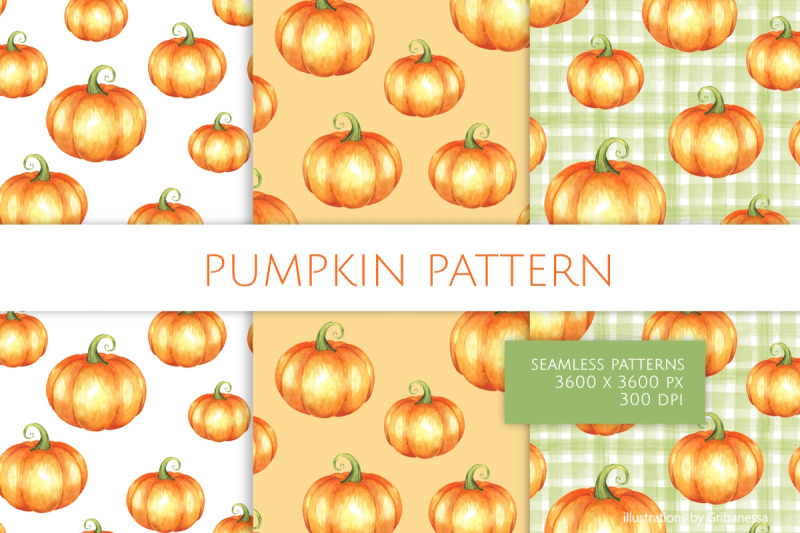 watercolor-pumpkin-seamless-pattern-set