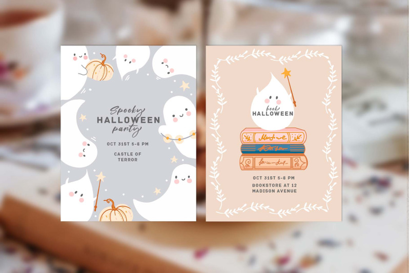 cute-halloween-postcards-vector-funny-ghosts-fall-template