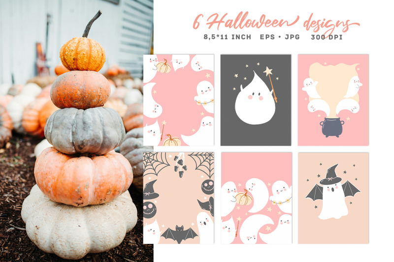 cute-halloween-postcards-vector-funny-ghosts-fall-template