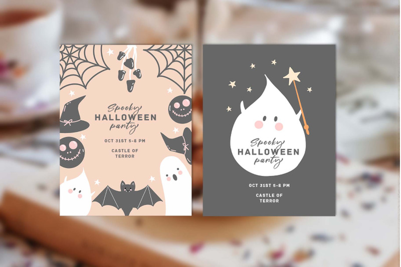 cute-halloween-postcards-vector-funny-ghosts-fall-template