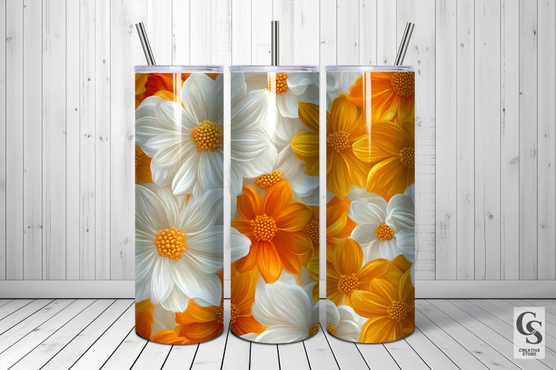 orange-and-white-flowers-digital-paper