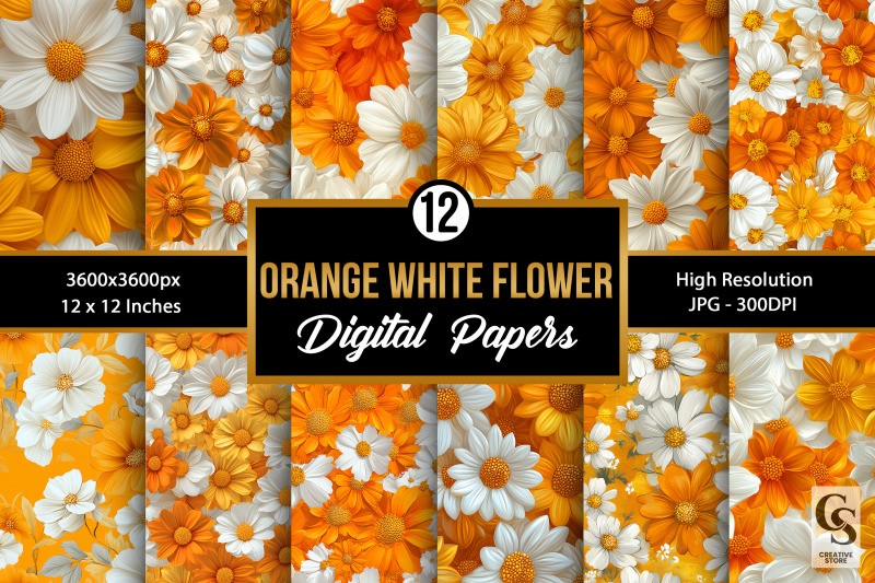 orange-and-white-flowers-digital-paper