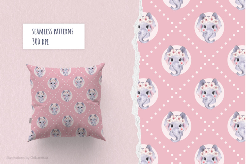 cute-baby-elephant-seamless-pattern-set