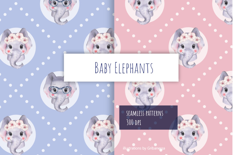 cute-baby-elephant-seamless-pattern-set
