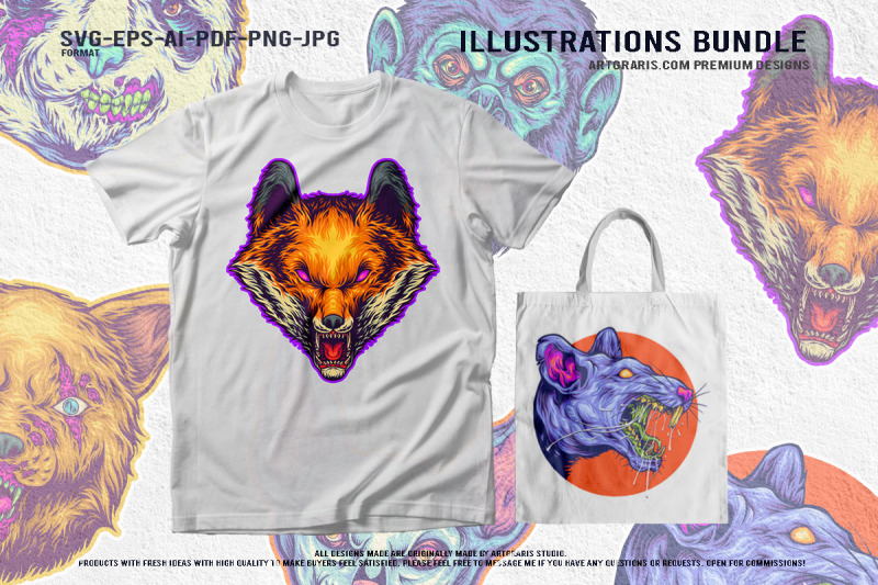 spooky-undead-creatures-creepy-cartoon-vector-horror-animal-heads
