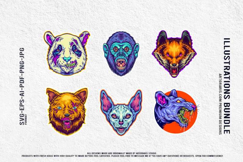 spooky-undead-creatures-creepy-cartoon-vector-horror-animal-heads