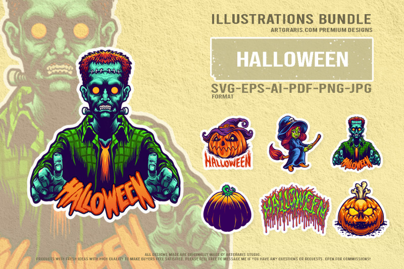 halloween-horror-cartoon-pack-with-pumpkin-witch-and-zombie
