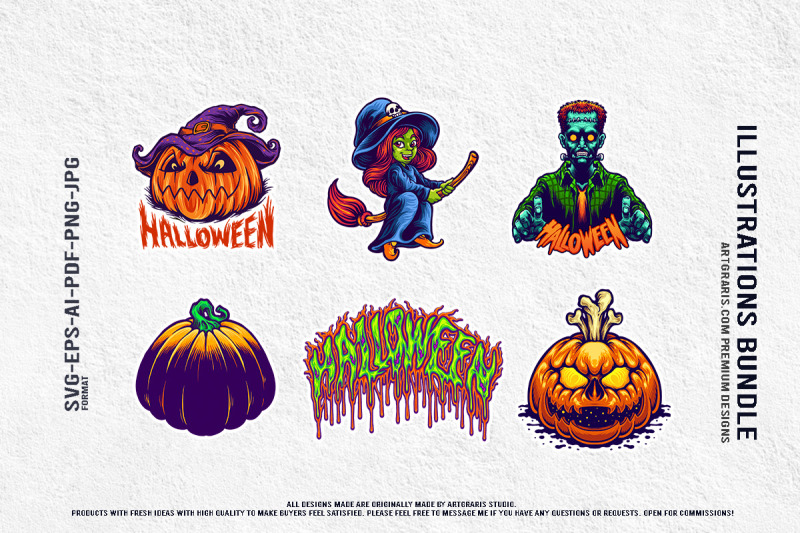 halloween-horror-cartoon-pack-with-pumpkin-witch-and-zombie