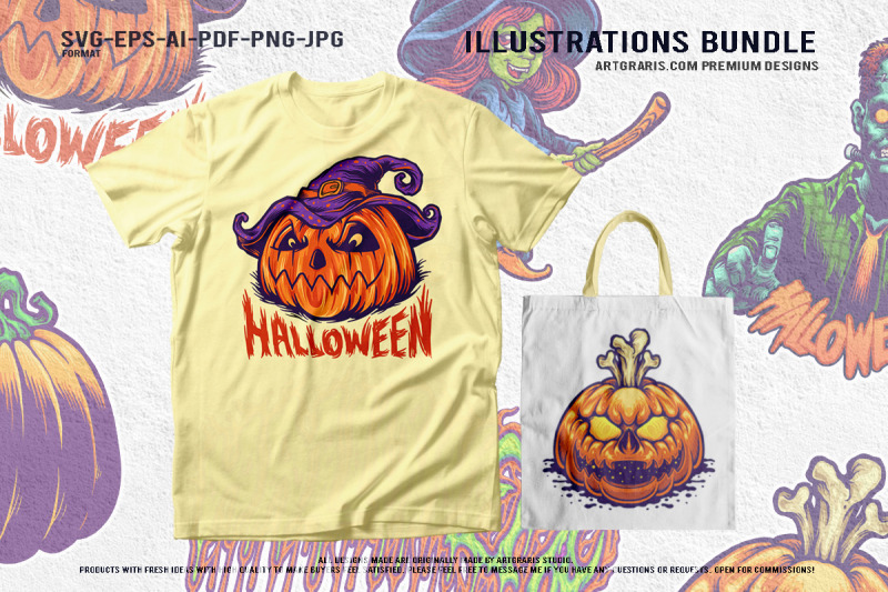 halloween-horror-cartoon-pack-with-pumpkin-witch-and-zombie