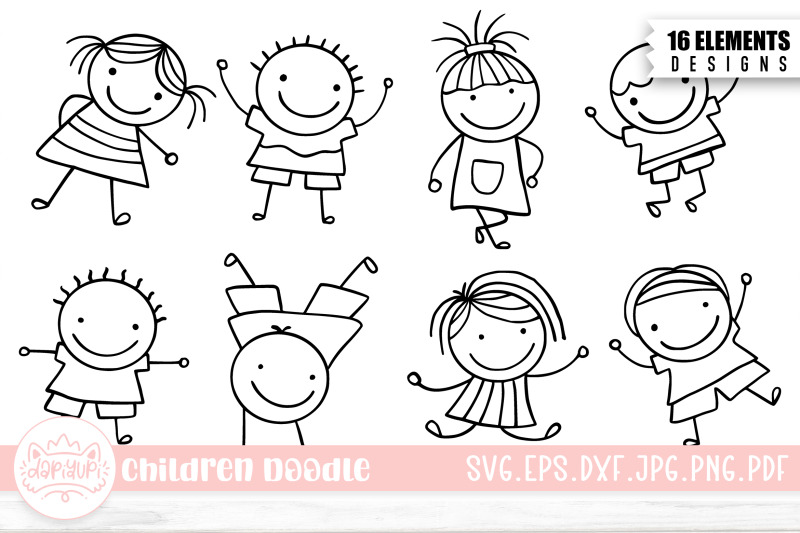 children-hand-drawn-outline-svg-cut-file-bundle