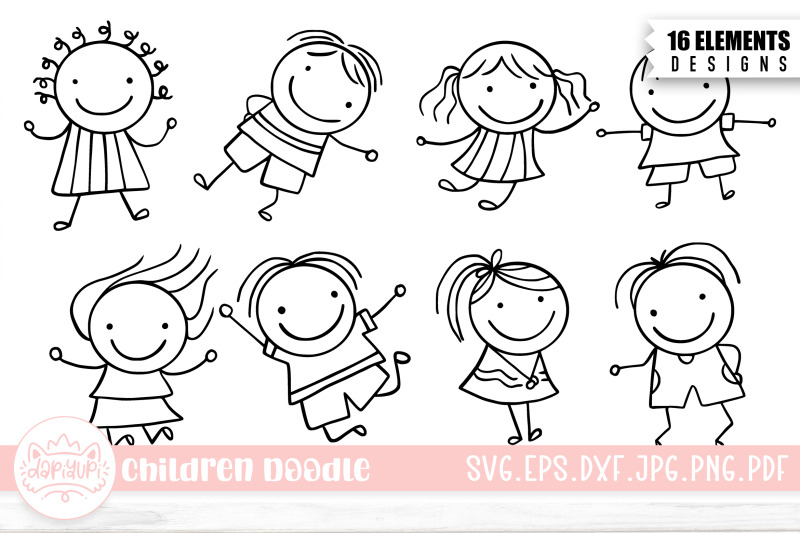 children-hand-drawn-outline-svg-cut-file-bundle