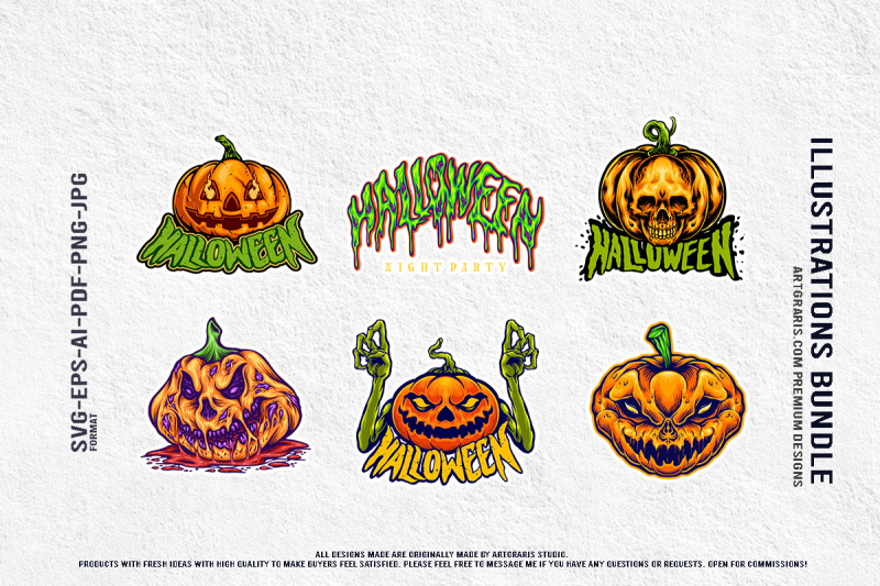 halloween-pumpkins-horror-collection-vector-illustration
