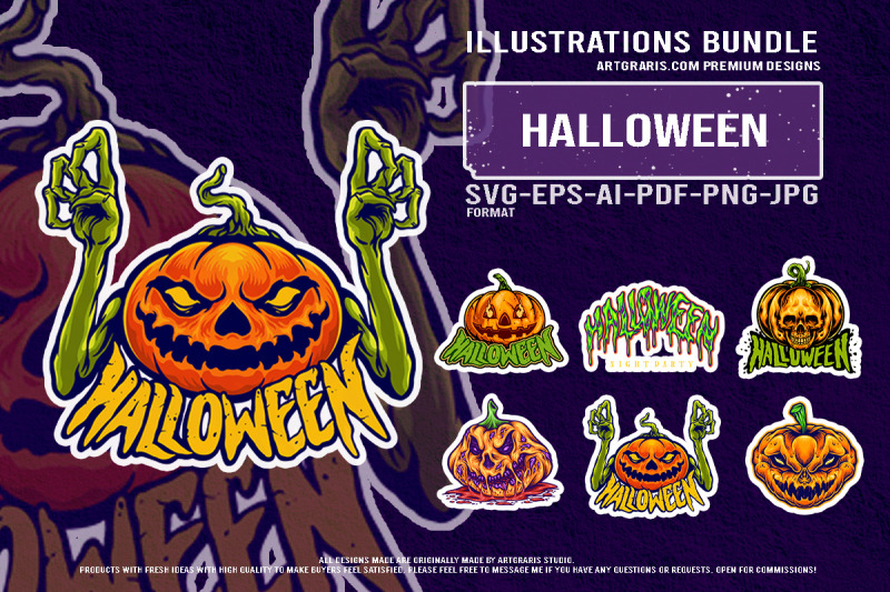 halloween-pumpkins-horror-collection-vector-illustration