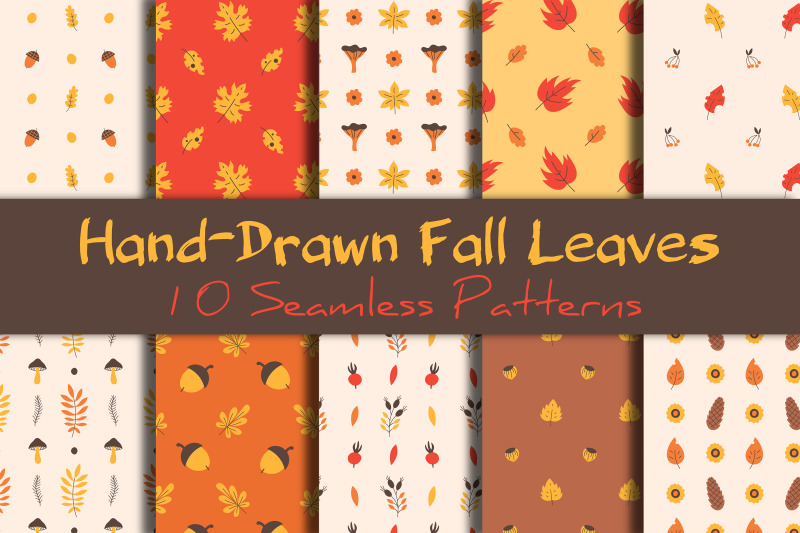 fall-leaves-hand-drawn-seamless-patterns