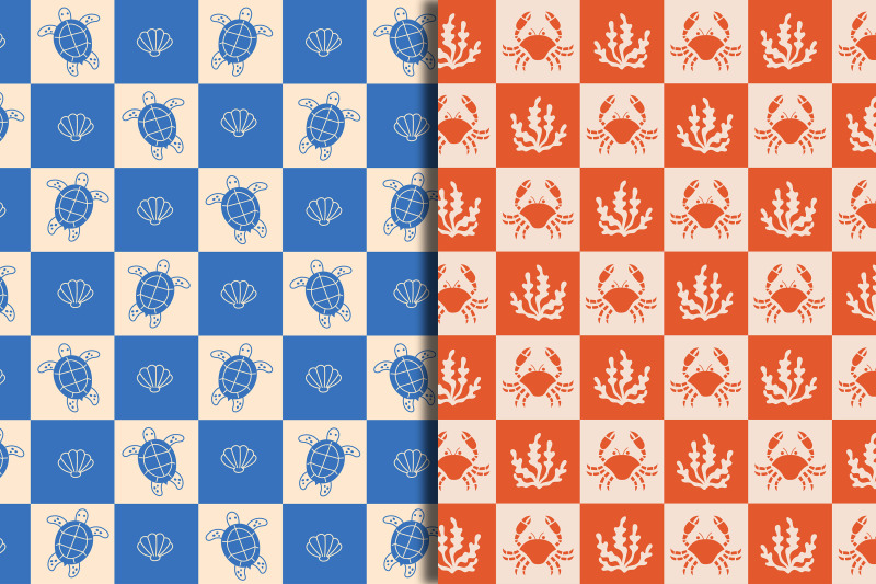 sea-life-checkerboard-seamless-patterns
