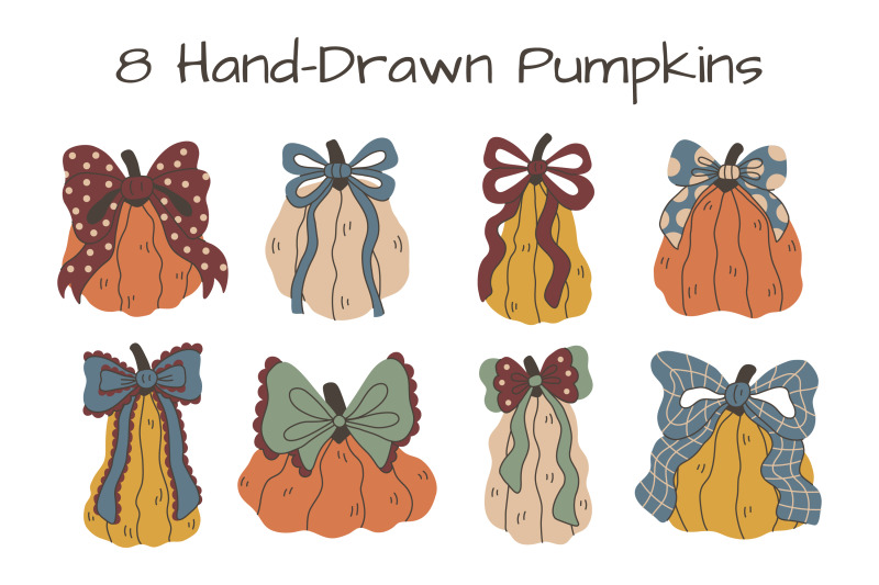 vintage-coquette-pumpkins-with-bows-png-clipart