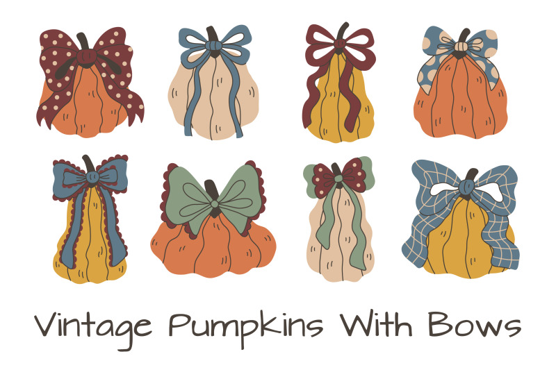 vintage-coquette-pumpkins-with-bows-png-clipart