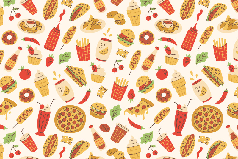 fast-food-and-drink-seamless-patterns
