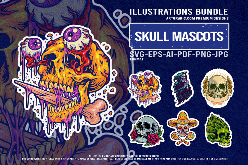 horror-skull-collection-with-sombrero-rose-reaper-and-creepy-monster